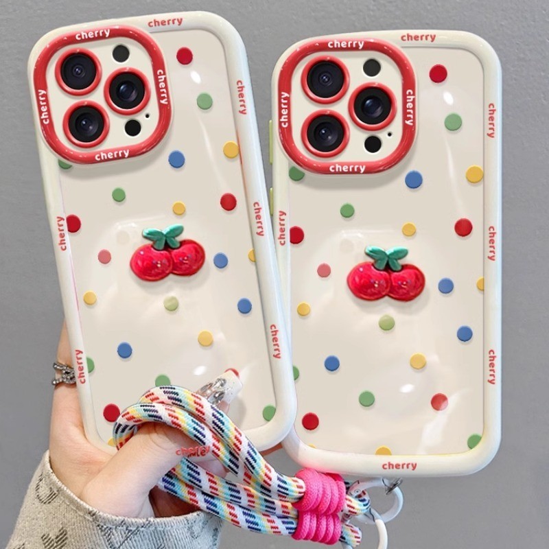 Compatível Para iPhone 15 14 13 12 11 Pro MAX X XR XS 7 8 Plus Colorido Bolinhas Cereja Menina Caso