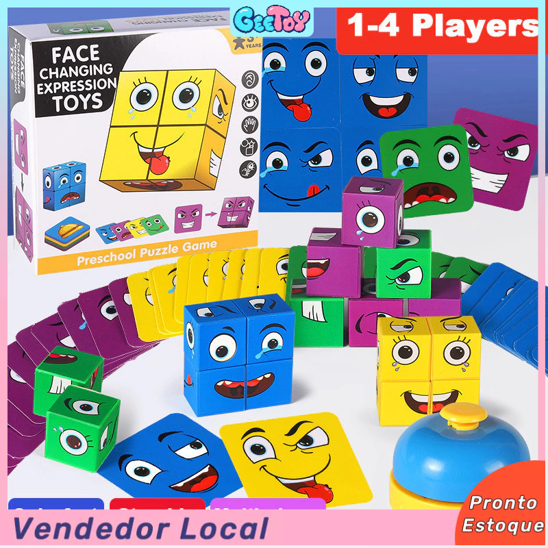 80 Peças de Cubo Mágico de Expressões – Brinquedo Educativo para Crianças