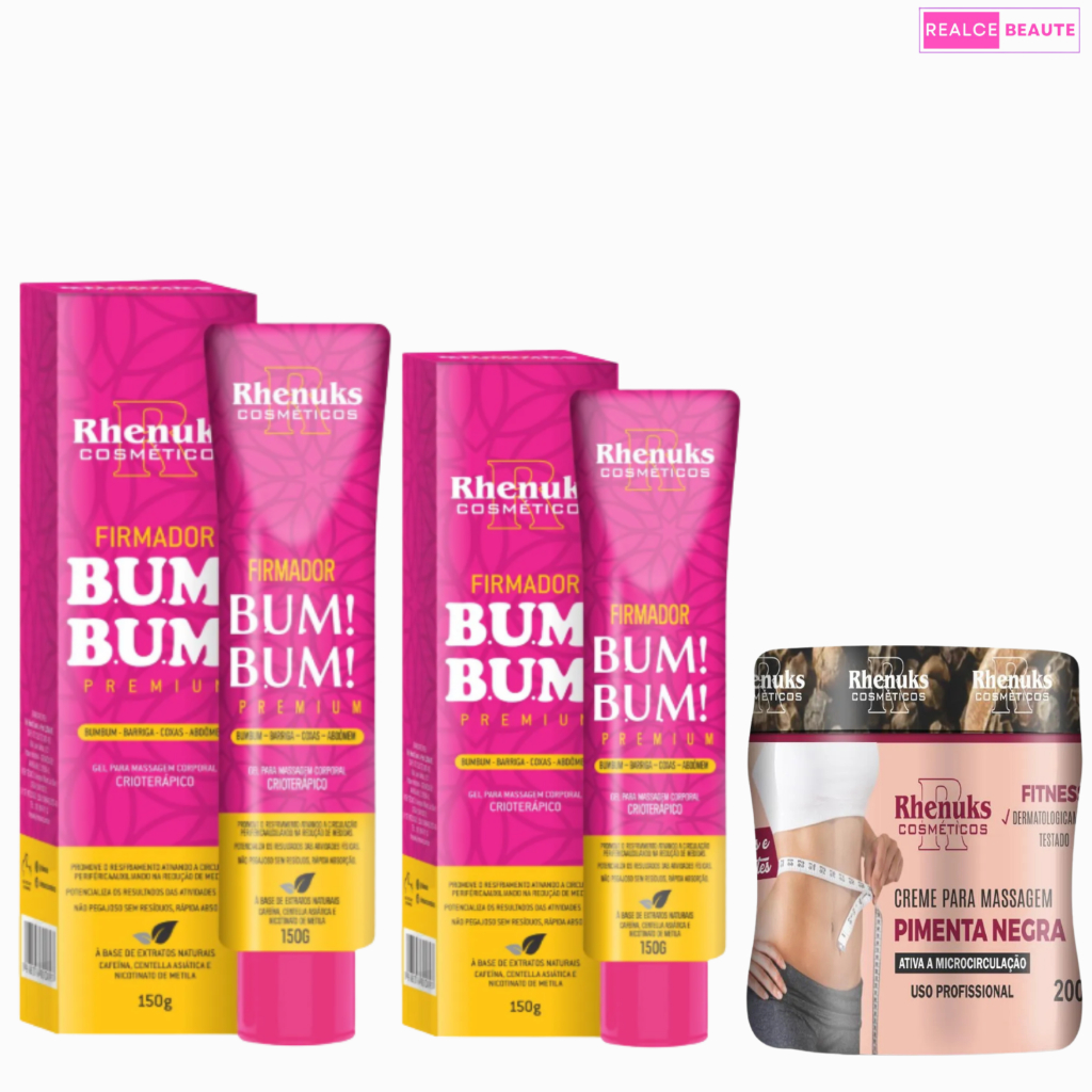 Kit 2 Firmador Bum Bum + 1 Creme para Massagem Pimenta Negra – Rhenuks