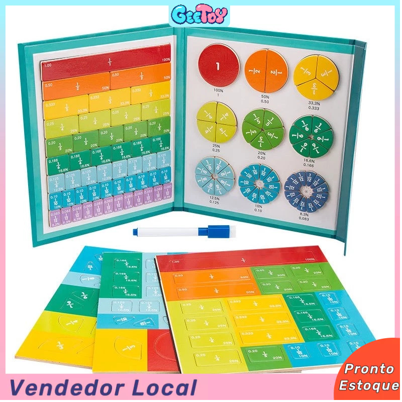 Jogo de Frações Magnéticas em Madeira – Brinquedo Educativo para Aprendizado de Matemática e Cálculo