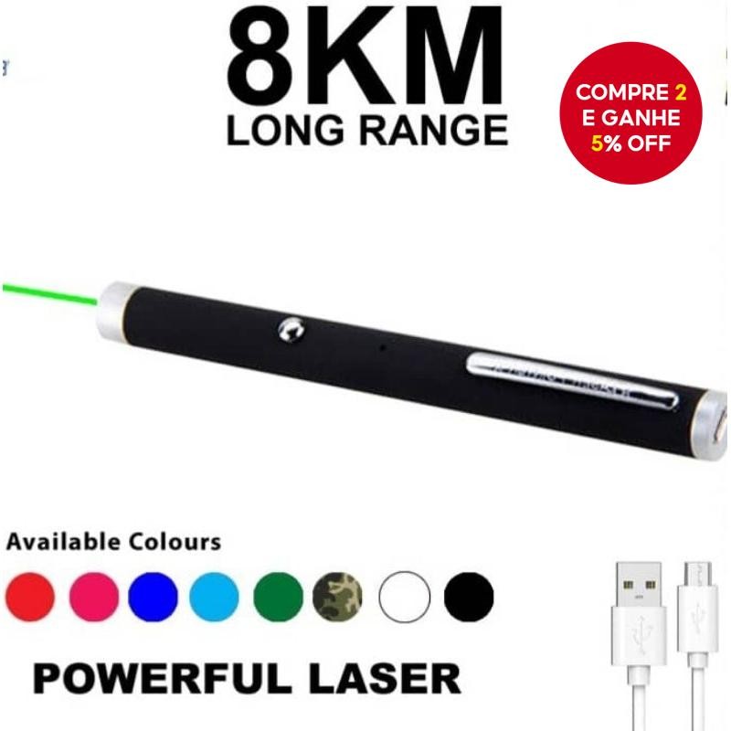 Ponteiro Laser Verde Recarregável De Longo Alcance , 8 Km , Carregamento USB , Luz Infravermelha Par