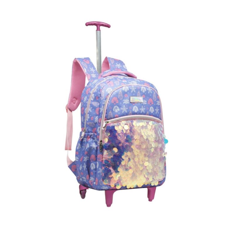 Mochila Rodinha Sereia Lantejoula Meninas Escolar 