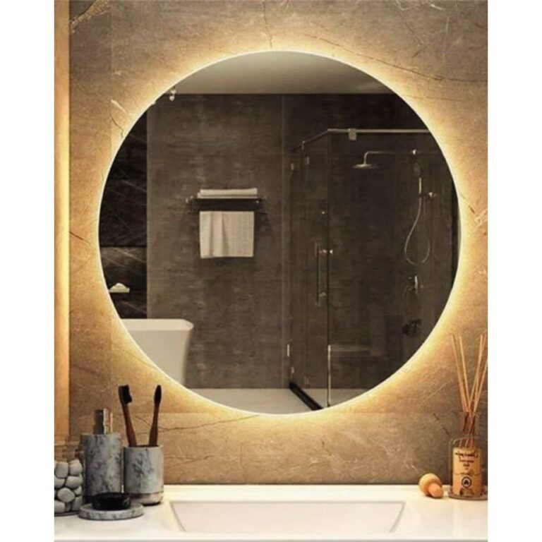 Espelho Redondo com LED Vidro Lapidado Moderno  Lu