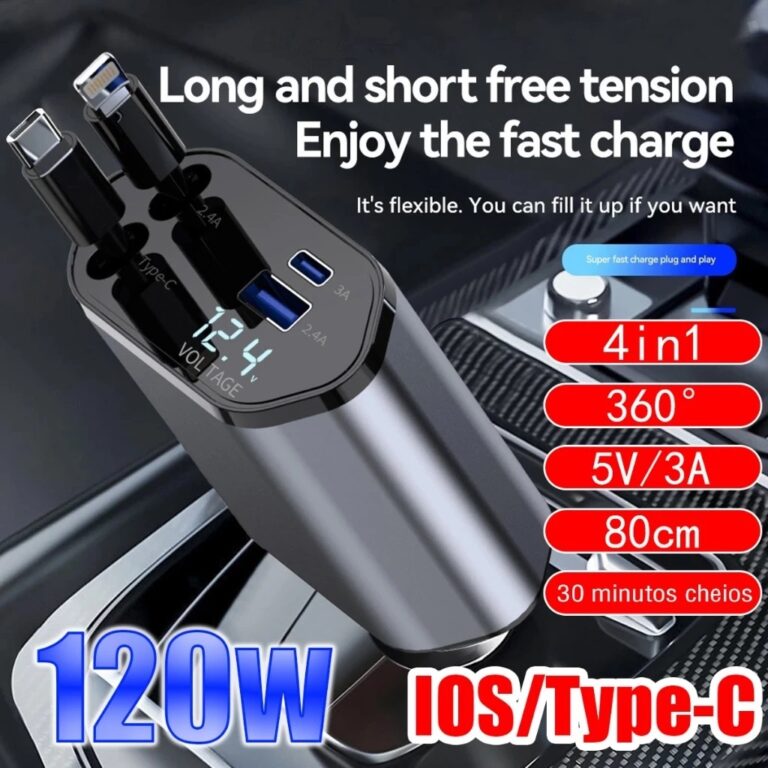 carregador de carro 120W 12V 4 Em 1 carregador vei