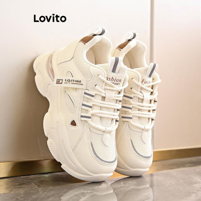 Lovito Tênis esportivo liso respirável antiderra