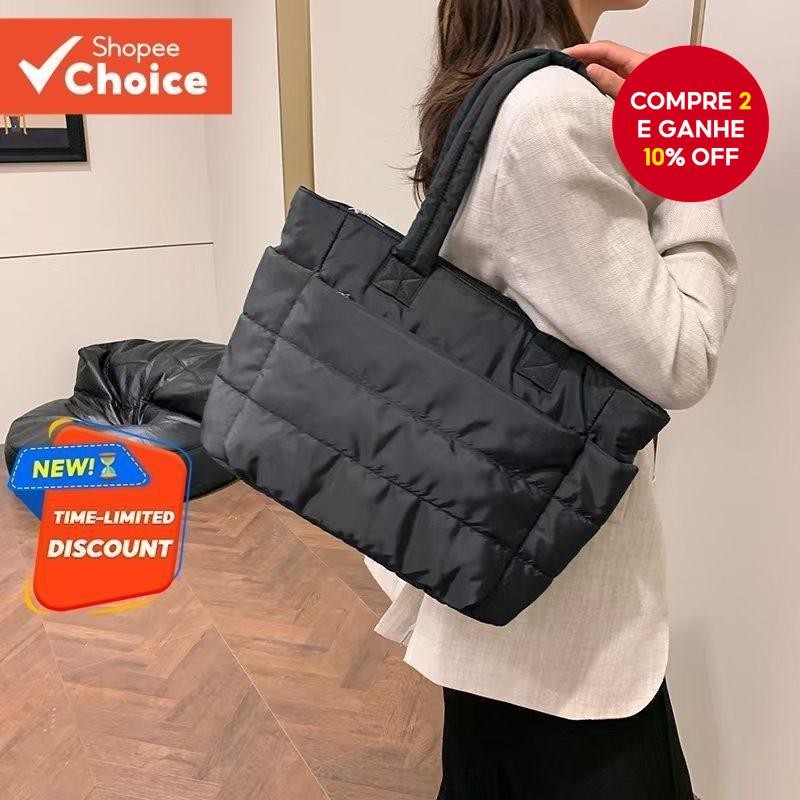 Moda Feminina Bolsa Para Laptop Espaçoso Comute De Ombro Acolchoada Casual Preta