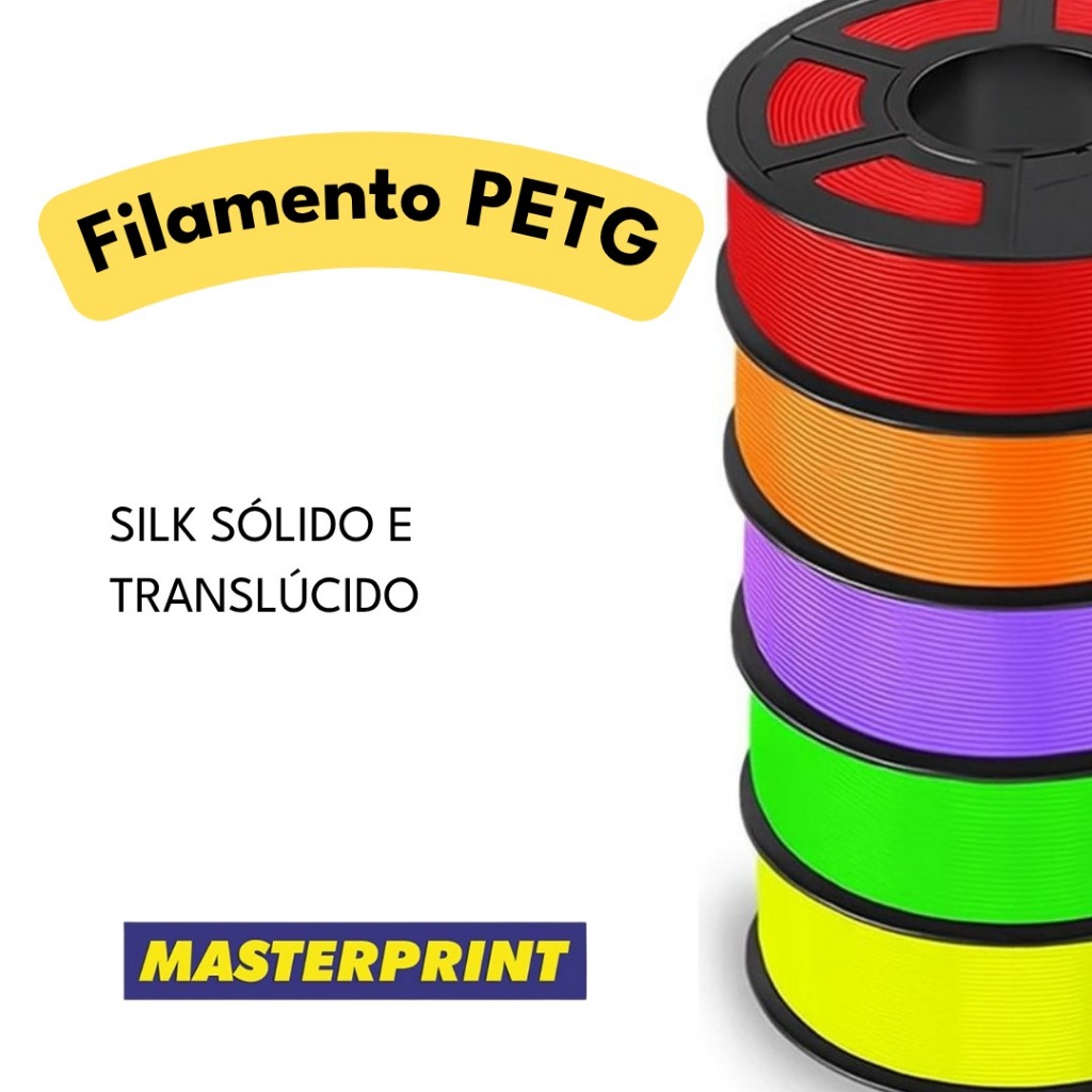 Filamento PETG 1kg 1,75mm MASTERPRINT para Impressora 3D  Alta Resistência, Brilho e Diversas Cores