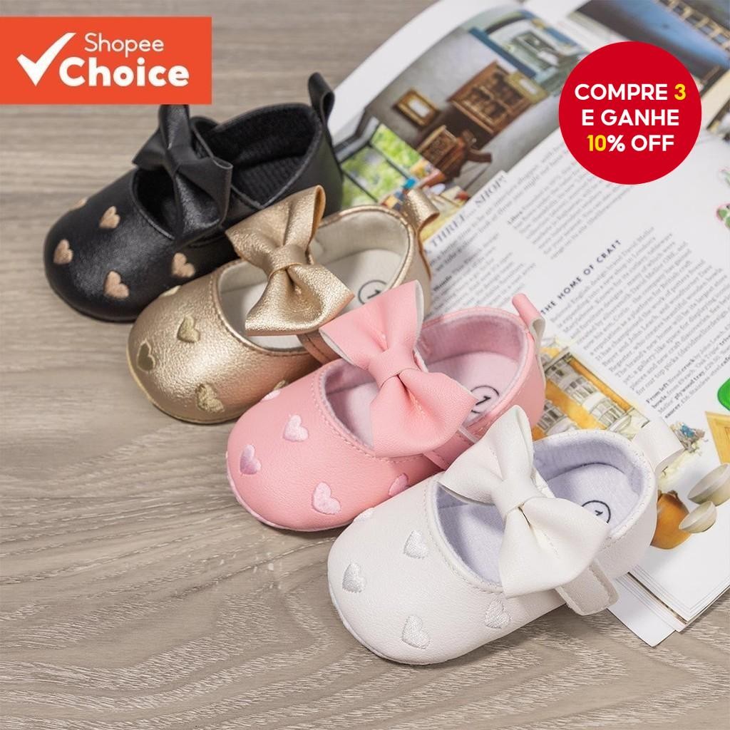 Sapatos De Couro PU Para Bebês Meninas , Princesa Com Sola Macia De Arco , Primeiros Caminhantes Pri