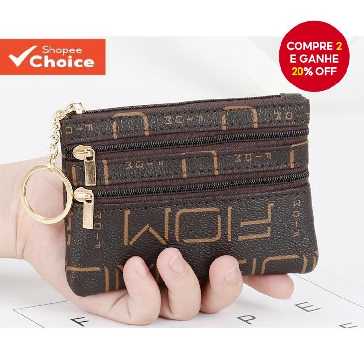 Carteira feminina mini moda curta com zíper, simp