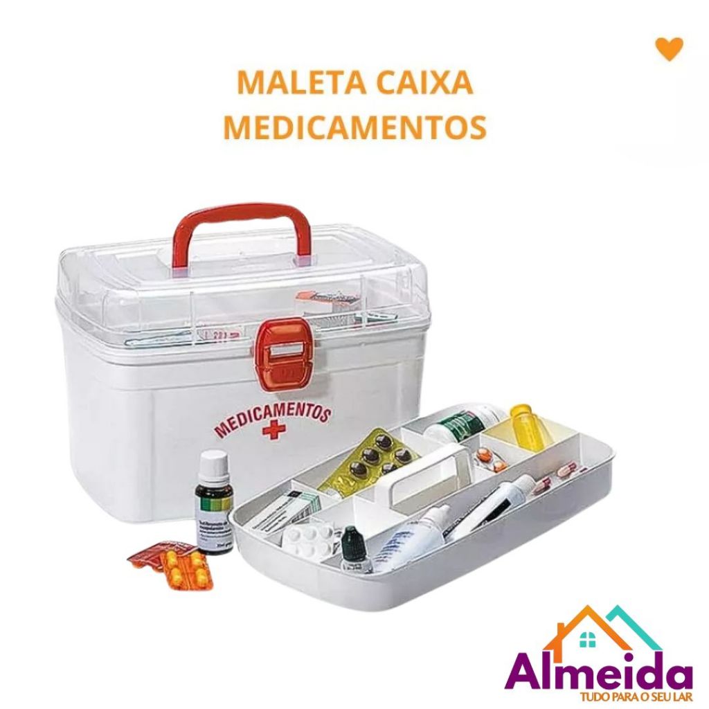 Maleta Caixa Medicamentos Frasqueira Primeiros Socorros Grande C/Bandeja