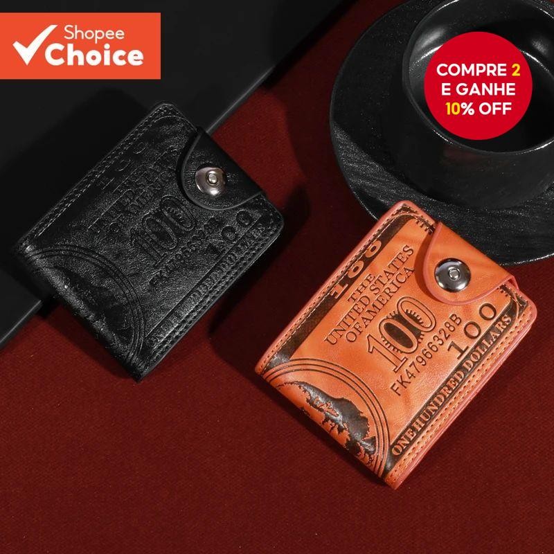 Carteira De Couro Masculina-Design De Conta De 100 Dólares Com Slot Para Cartão Fotográfico E Grande