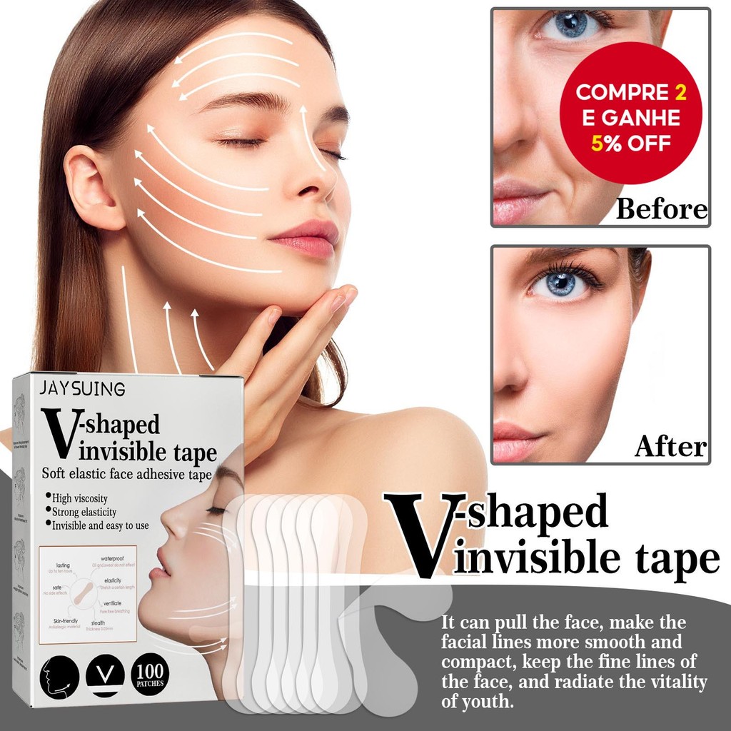 Fita V-Lift Invisível De 100 Unidades , Endurecimento Facial E Suavização De Rugas , Redutor De Quei