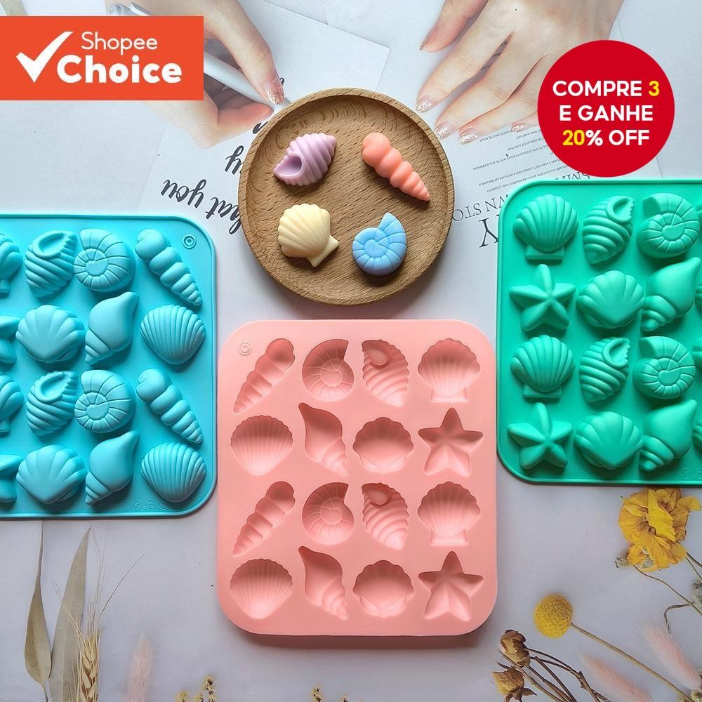 Molde Tema Oceano De Silicone Com 16 Furos E 8 Formatos Para Chocolate , Doces , Pudim , Biscoito ,
