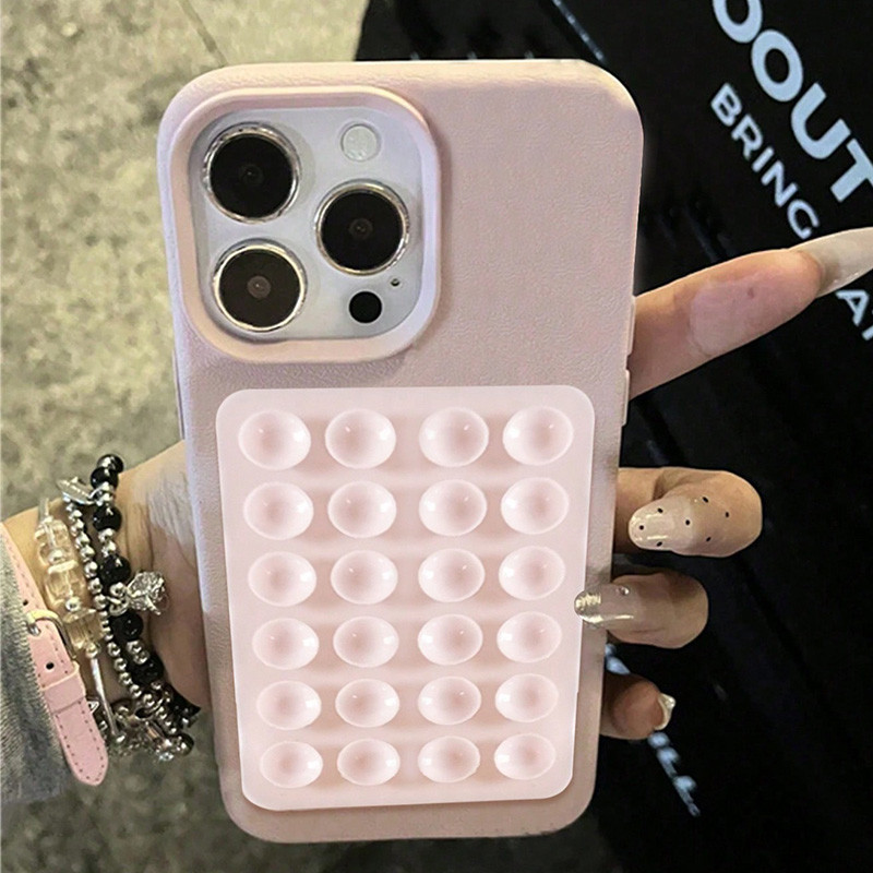 Capa De Couro Com Suporte De Ventosa 3D Para iPhone 17 16e 15 14 13 12 11 Pro Max Plus XS Litchi Pad
