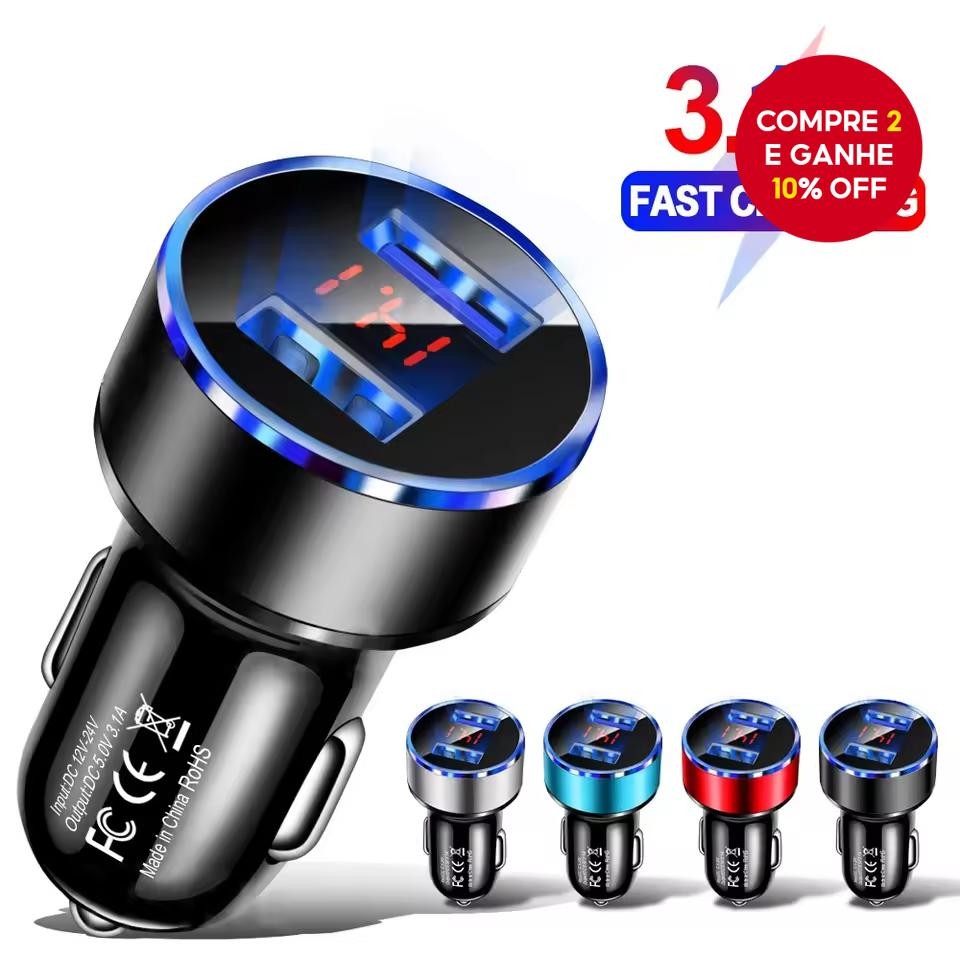 Adaptador De Carregador Usb Para Carro Carregamento Rápido Para Iphone, Samsung, Xiaomi E Huawei