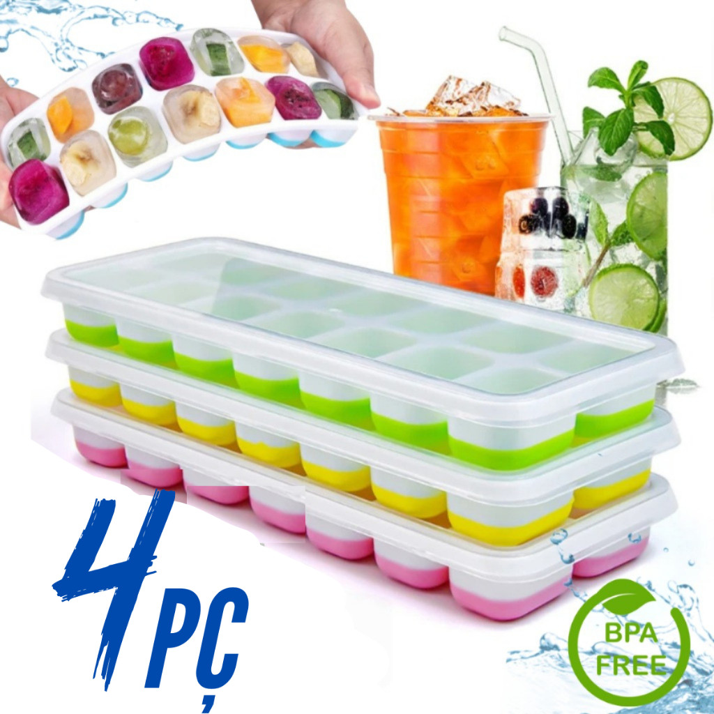 Formas De Gelo Cubo C Tampa Rígida Flexível Fundo Silicone