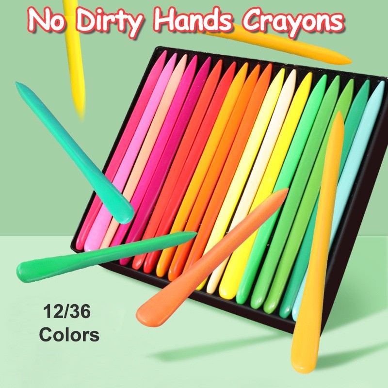 12/36 Cores Lápis de Cera de Plástico para Pintura, Seguro e Não Tóxico, Não Suja as Mãos, Kit para