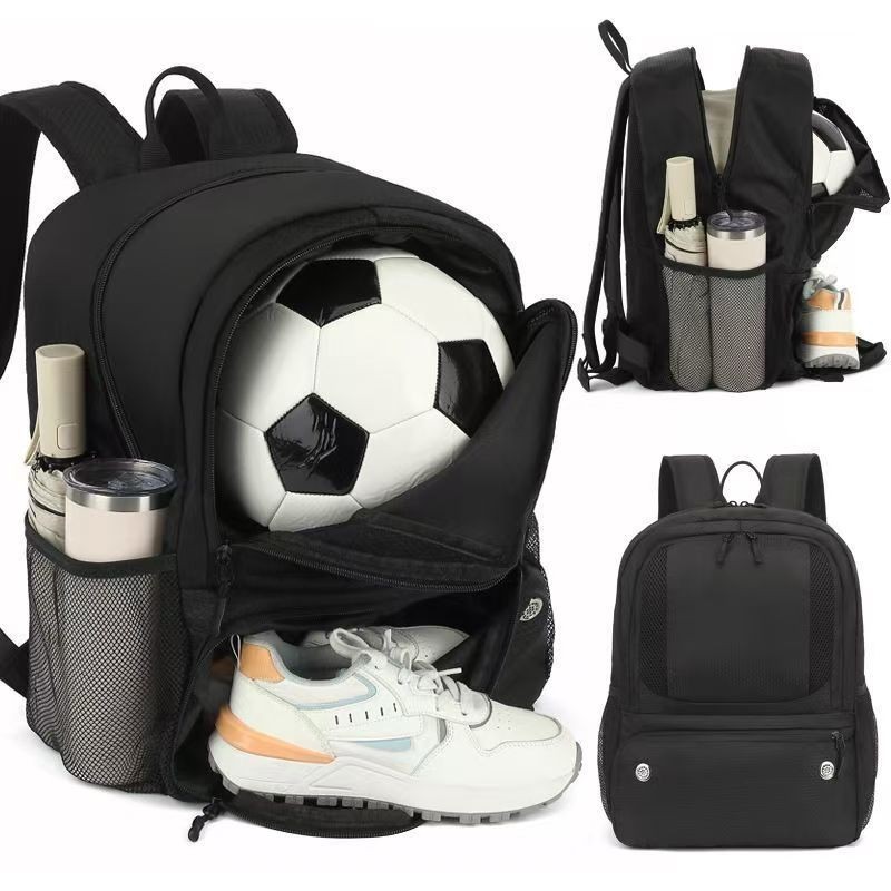 Mochila escolar, mochila esportiva e de lazer, com compartimento para bola de futebol.