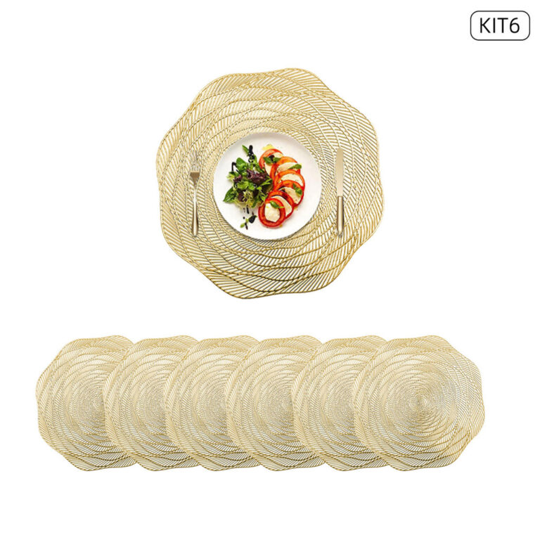 Kit 6 Jogo Americano Sousplat PVC Redondo Dourado 