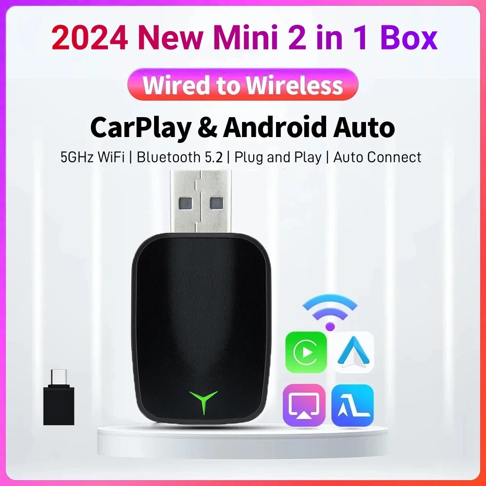 2-Em-1 Sem Fio CarPlay Android Adaptador De Carro Acessórios Do Gadgets Caixa Inteligente Plug and P