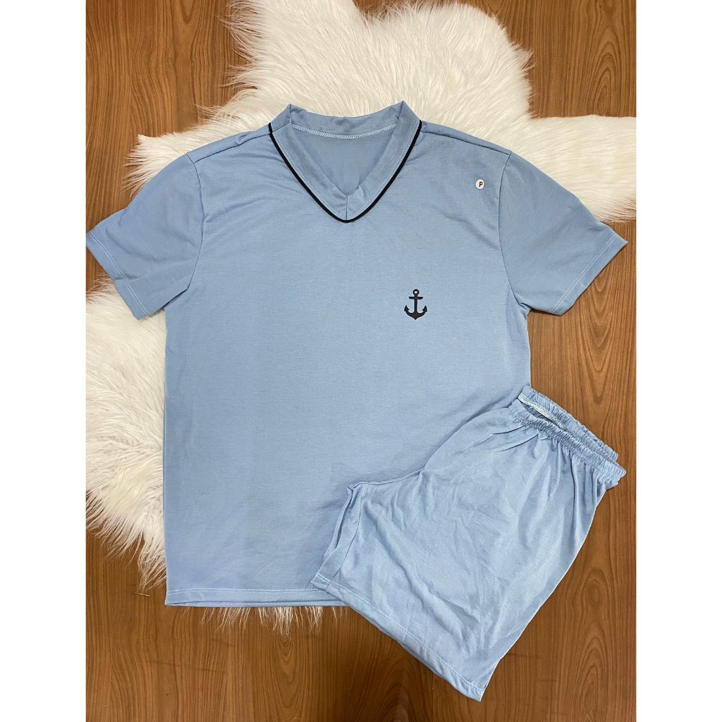 Pijama Masculino Curto de Verão  Conjunto em Malha Premium Leve e Confortável