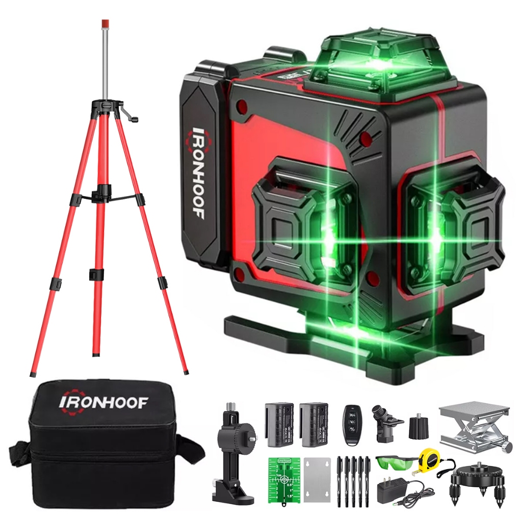 Nível a Laser com Tripé 16 Linhas Verde 30M Nivelador 360° Recarregável