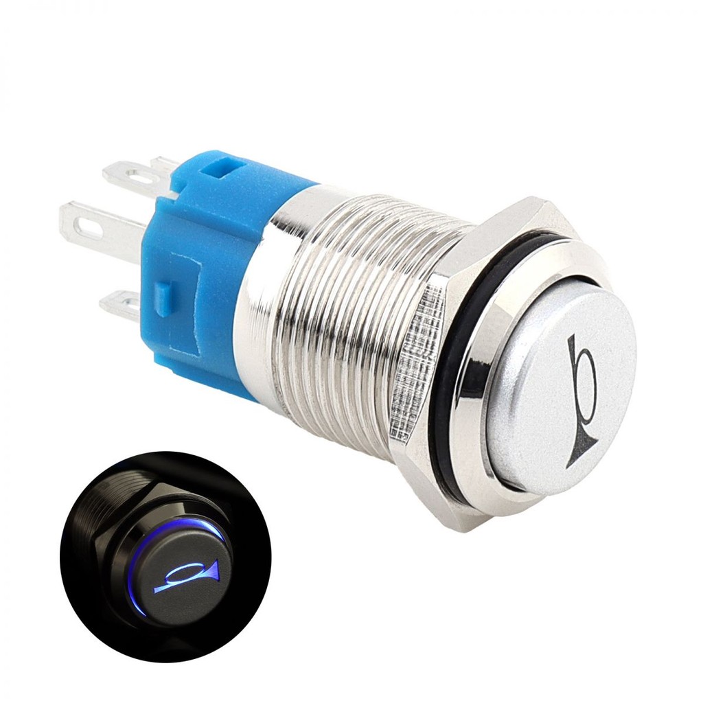 16mm/19mm 12-24V Azul LED Iluminado Interruptor De Botão Momentâneo De Buzina De Alto-Falante De 5 P