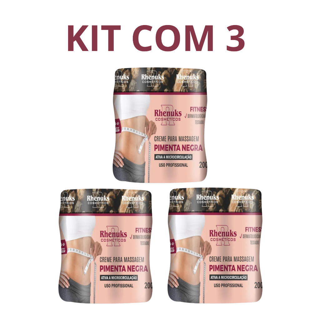 Kit com 3 Creme para Massagem Pimenta Negra – Rhenuks