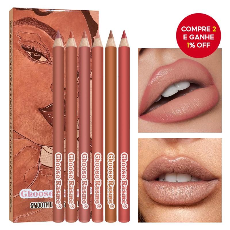 Conjunto De Maquiagem De Batom Nude À Prova Dágua De 6 Peças Lipliner