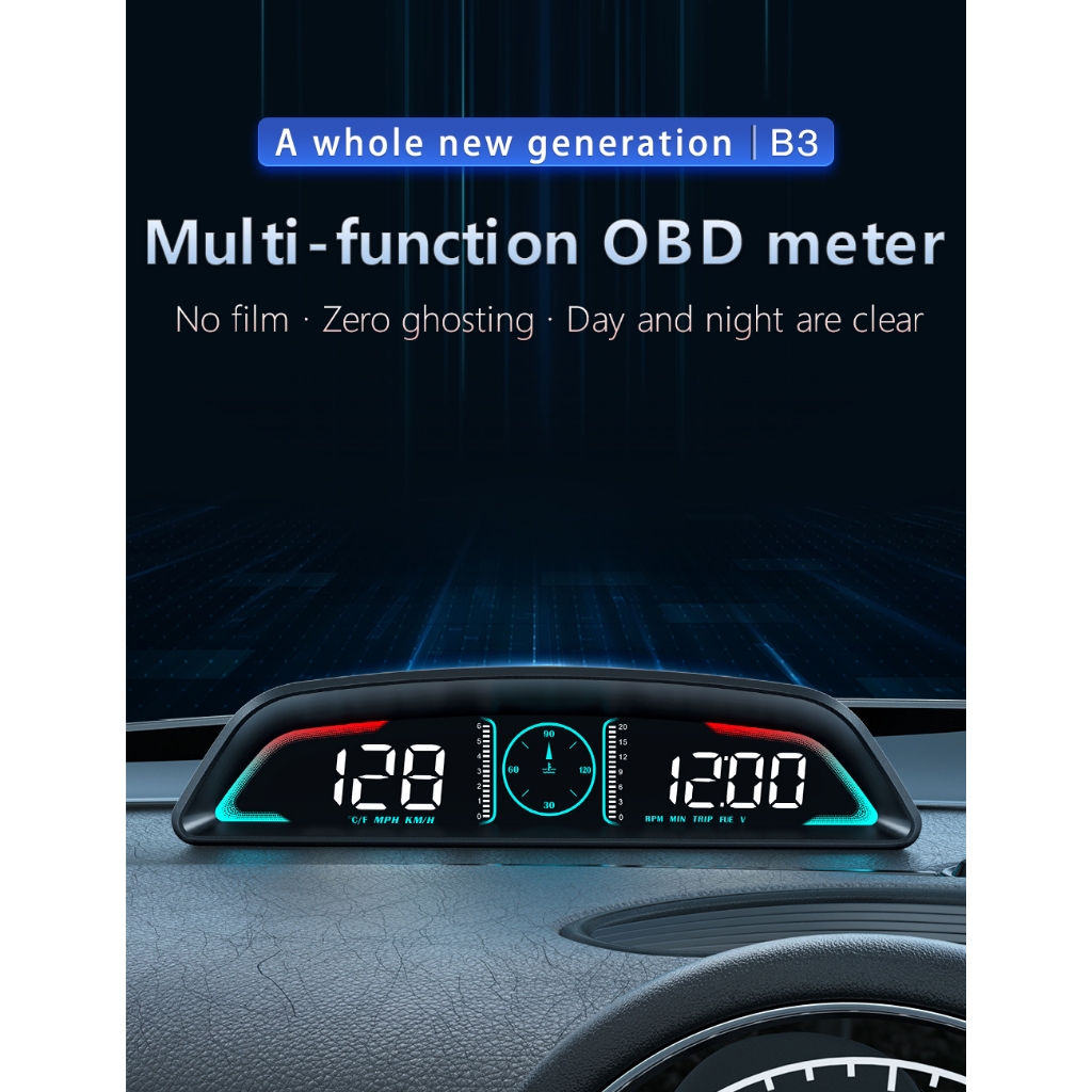 Universal OBD2 Medidor Velocímetro Head Up Display Muti-Função B3 HUD Temperatura Da Água Turbo RPM