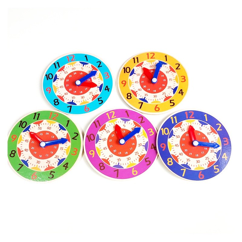 Relógio Montessori em Madeira Colorido para Aprendizado de Horas, Minutos e Segundos, Brinquedo Educ