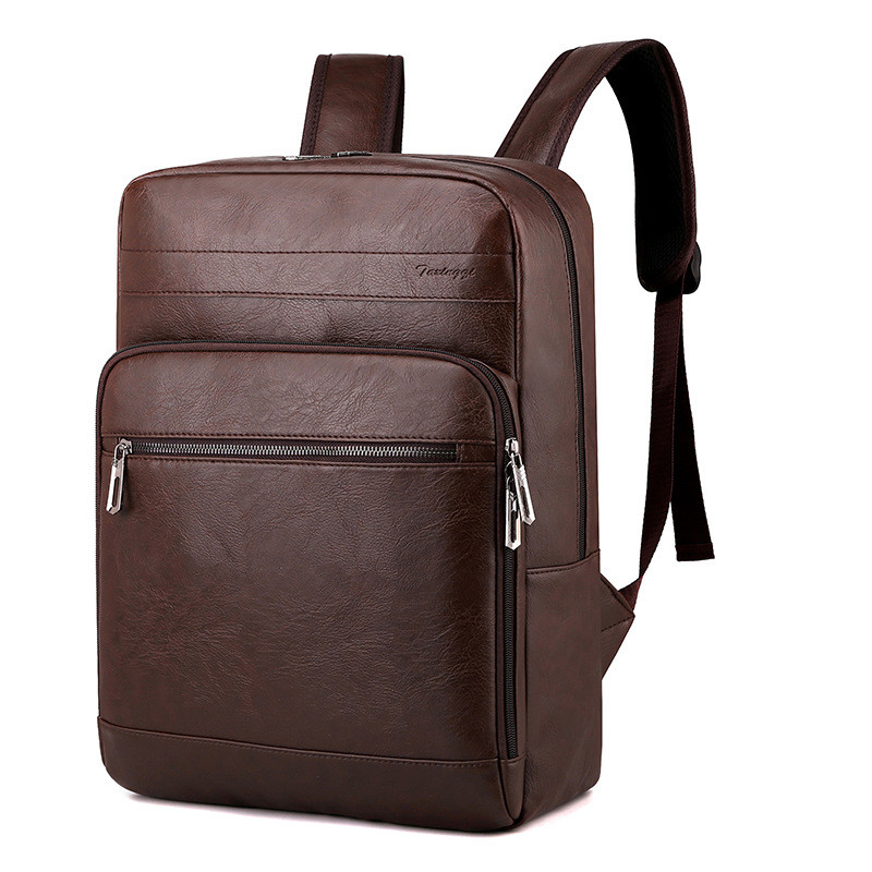 Bolsa De Ombro Masculina Casual Mochila De Negócios Couro PU À Prova Dágua Computador De Grande Capa