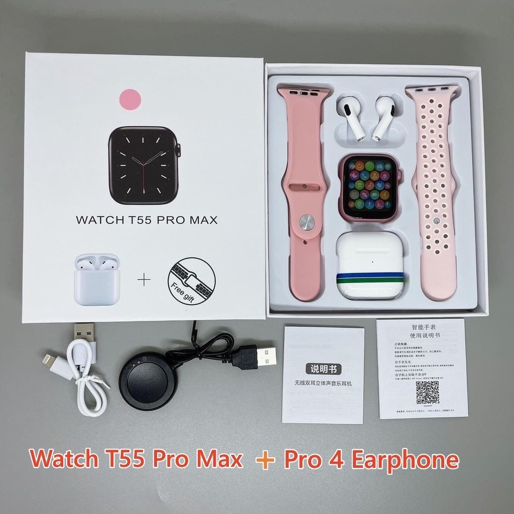 Smartwatch Relógio Inteligente T55 Pro Max Com 1 Fones De Ouvido Conjunto De Venda Quente 2 Alças Ch