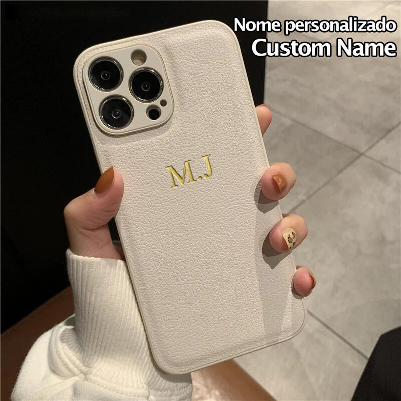Capa De Couro Personalizada Para iPhone Air 17 16 15 14 13 12 11 Pro Max Iniciais xLetter
