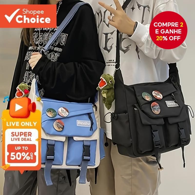 Bolsa Crossbody Estilo Japonês  De Ombro Mensageiro Unissex De Grande Capacidade Para Estudantes E V