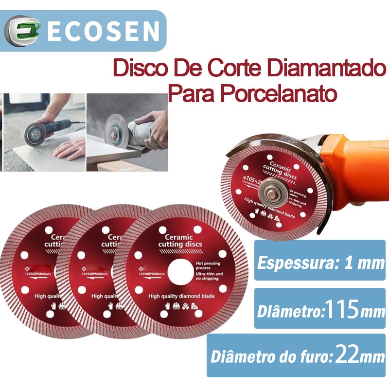 Kit3 Disco de Corte Diamantado Porcelanato 115 mm x 222 mm – 1mm A qualidade Para envio imediato