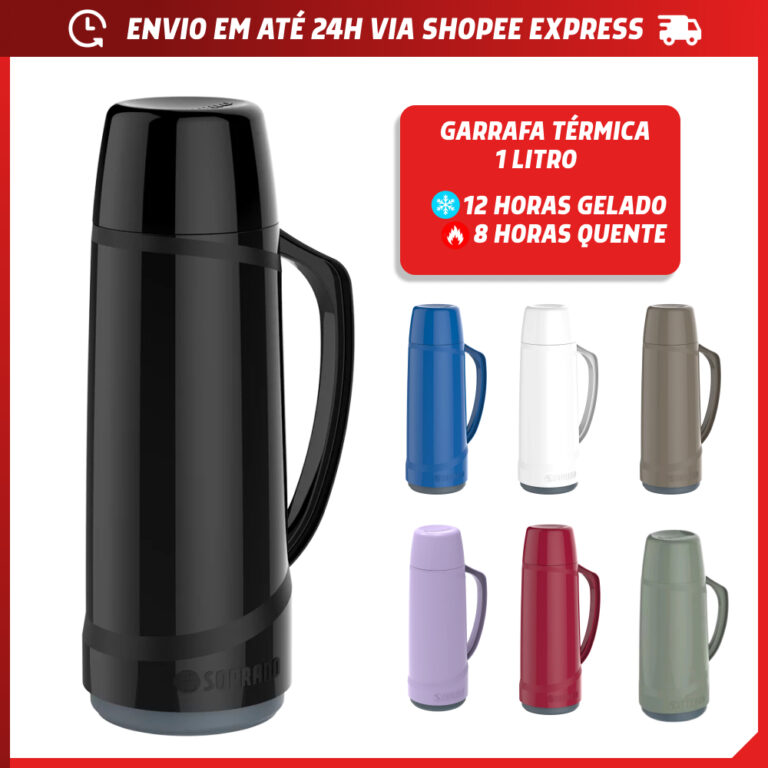 Garrafa Térmica 1 Litro café chá Soprano 24 Hor