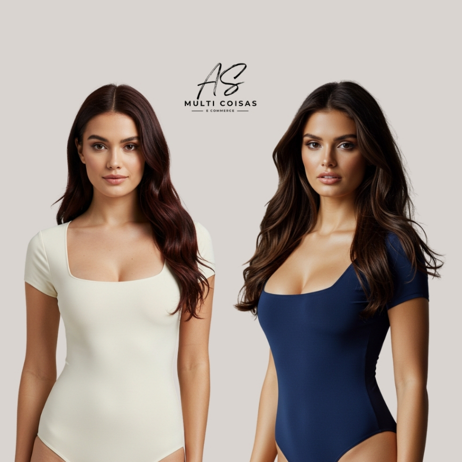 KIT COM 2 BODY MANGA CURTA COM FECHO E FORRO DUPLO NO TECIDO SUPLEX