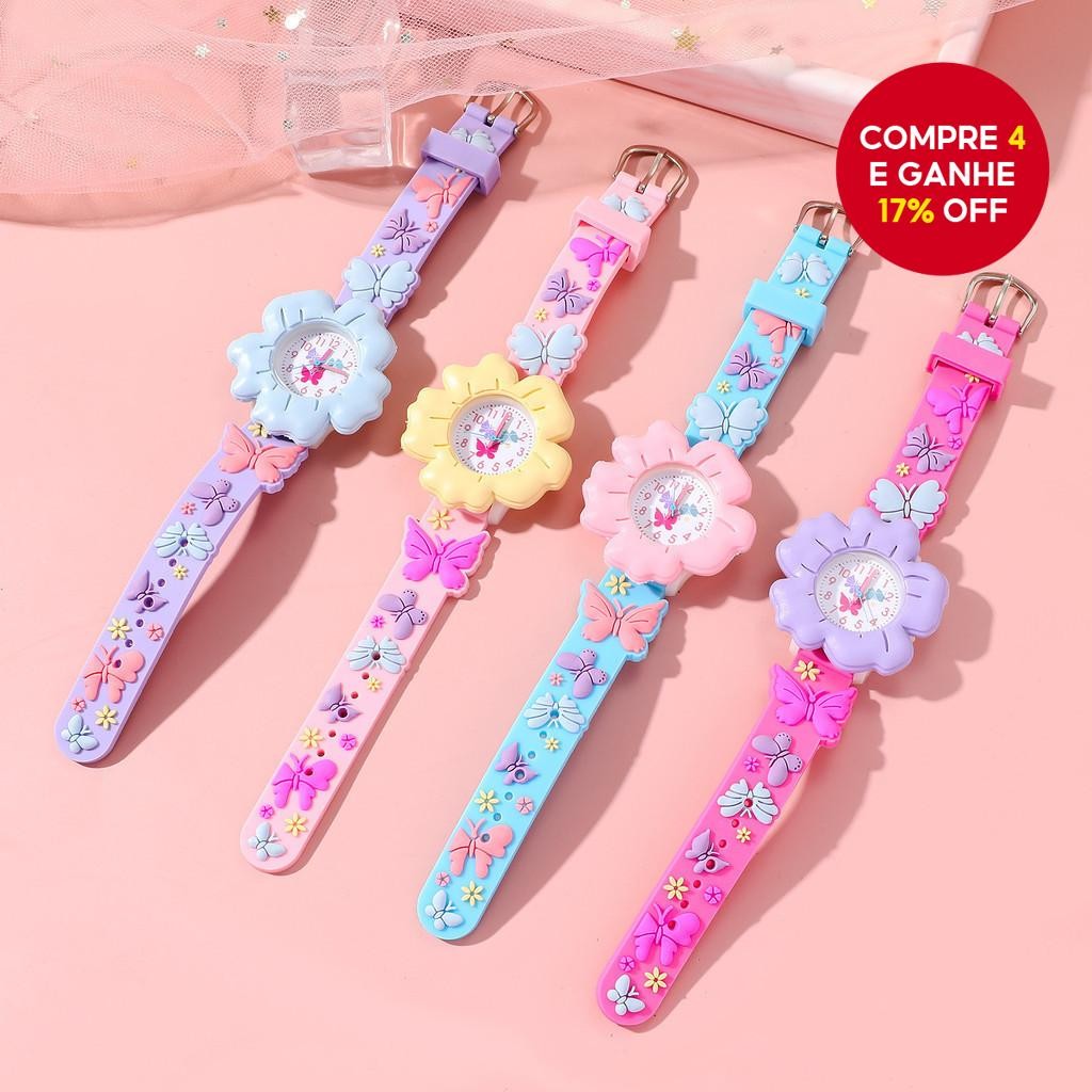 Relógio Colorido Infantil Flor Desenho Animado Borboleta Pulseira De Silicone Design 3D Presente Men