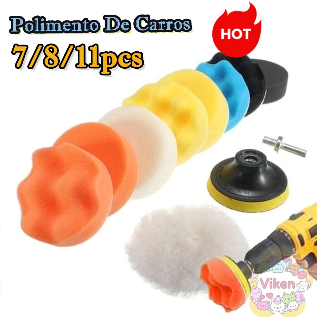 7/8/11 Peças Kit Boina Polimento Automotivo Espuma e Lã 3 Polegadas para Furadeira e Parafusadeira