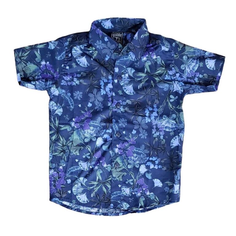 Camisa Social Floral Azul Infantil