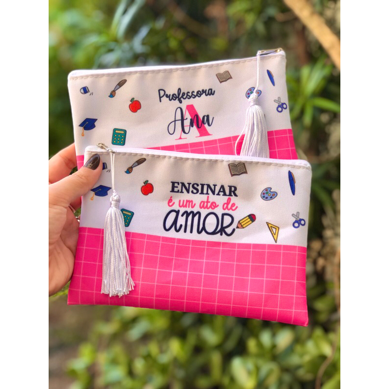 kit com 10 necessaire PERSONALIZADA com nome/ logo da escola bolsinha mimo lembrancinha feliz dia do