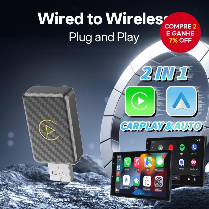 Adaptador Mini Wireless Carplay Para Iphone Apple E Android, Plug and Play, Configuração Fácil, Reco