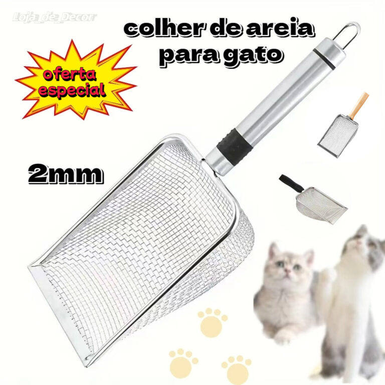 Pá de areia para gatos em aço inoxidável, ferra