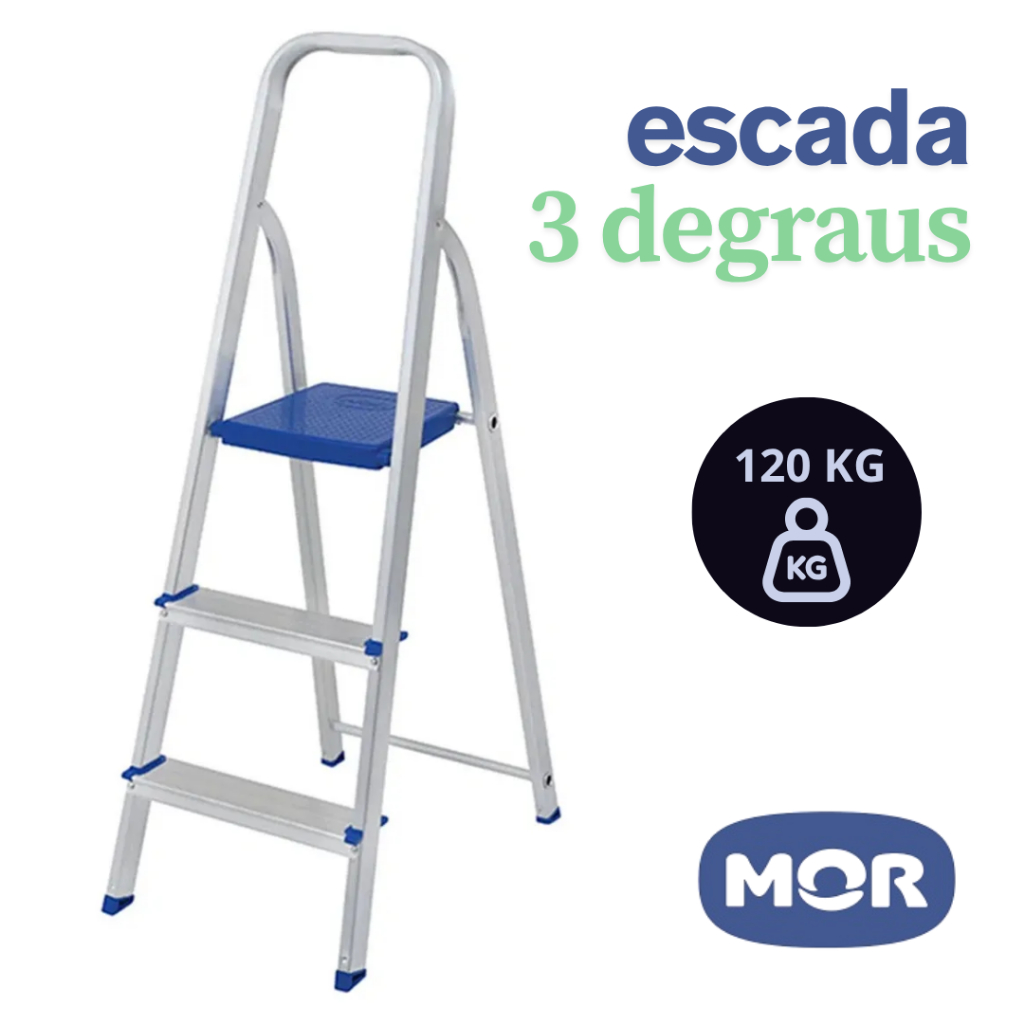 Escada 3 degraus alumínio doméstica leve e durável Mor