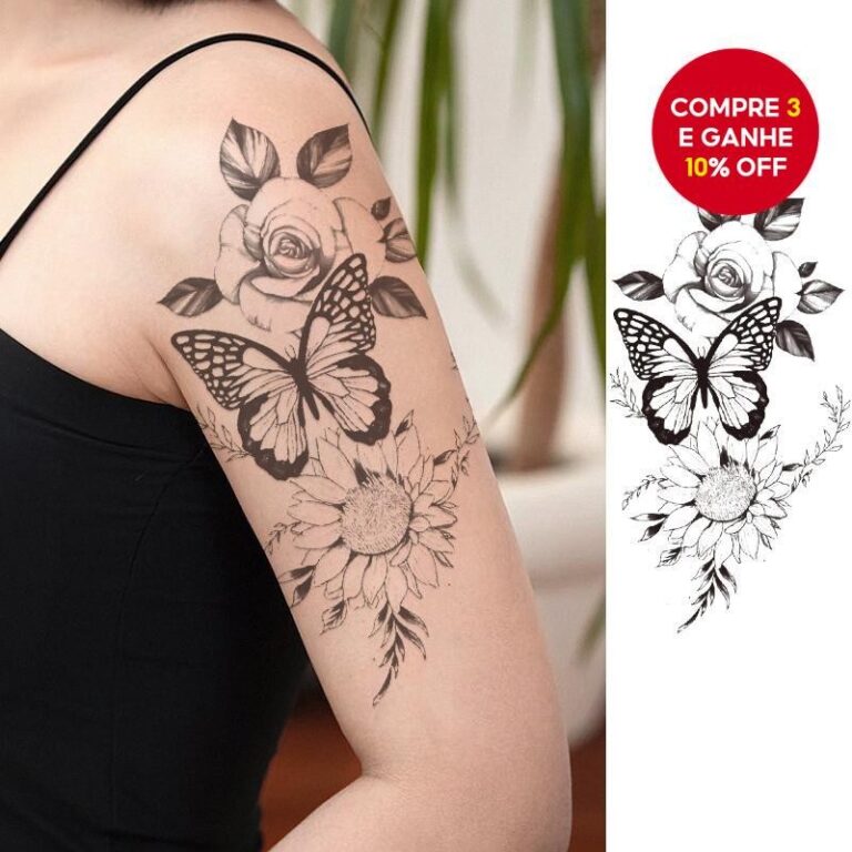 Borboleta Ama Flores À Prova Dágua Flor Tatuagem