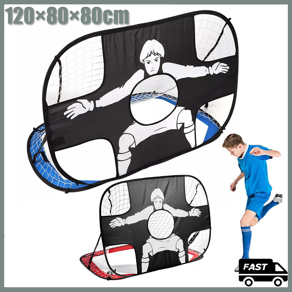 Rede de futebol vermelha azul 120 x 80 x 80 cm, meta infantil de quintal, treinamento e prática port