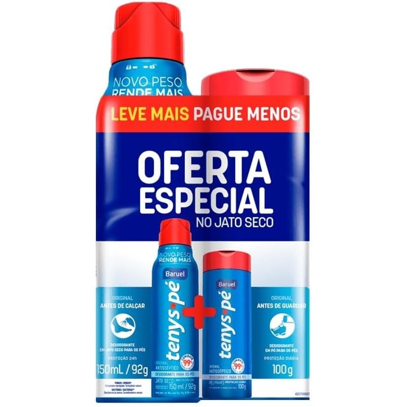 Kit Desodorante Para Os Pés Tenys Pé Baruel Original Jato Seco Com 150ml + Talco Com 100g
