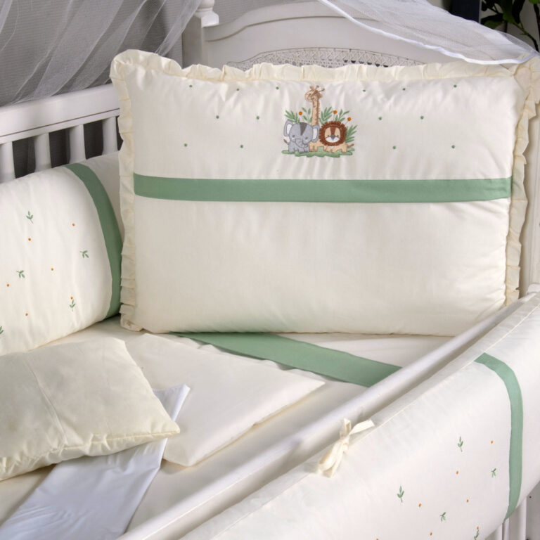 Kit Berço 10 Peças Menino Safari Verde com Mosqu