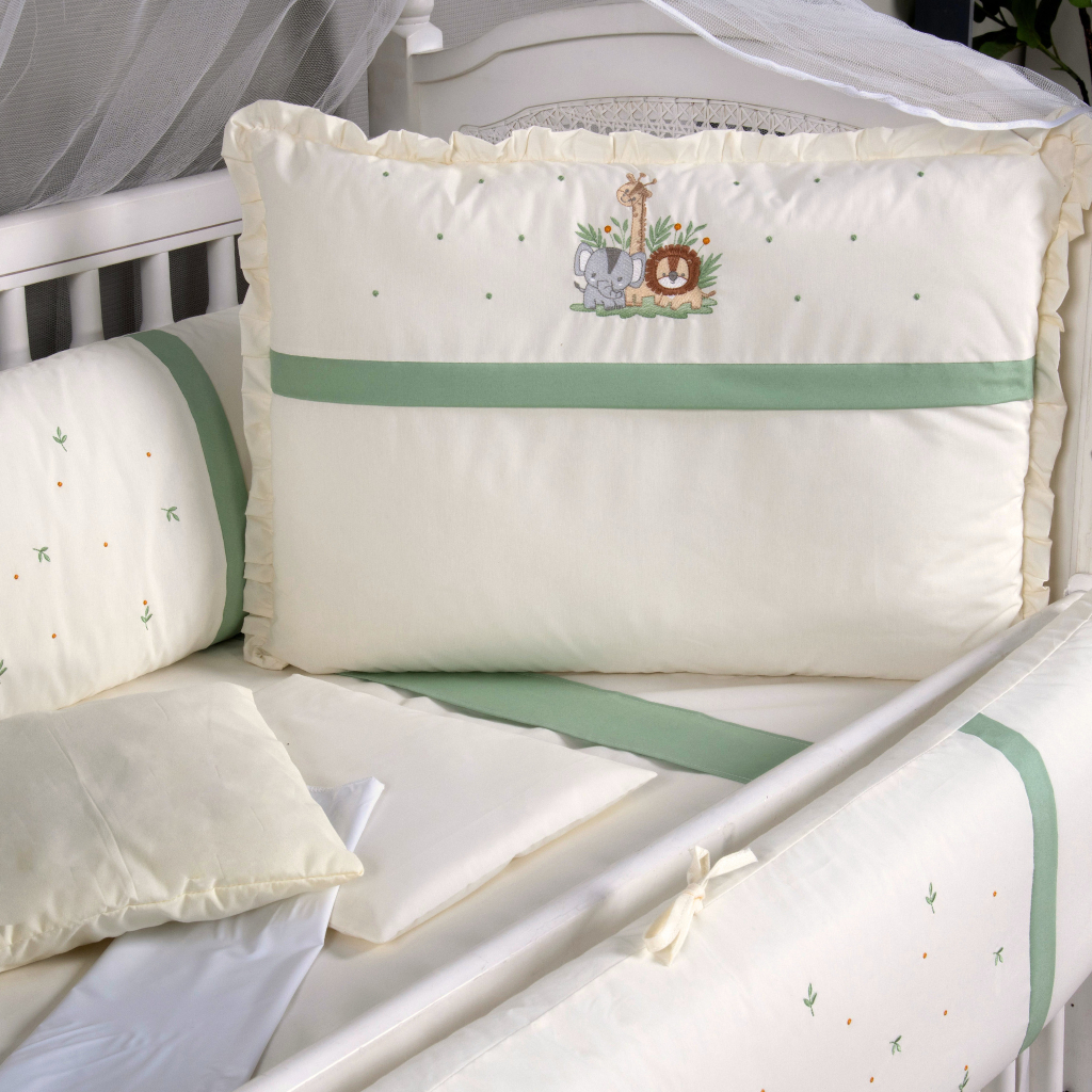 Kit Berço 10 Peças Menino Safari Verde com Mosquiteiro – Enxoval Completo Brubrelel Baby